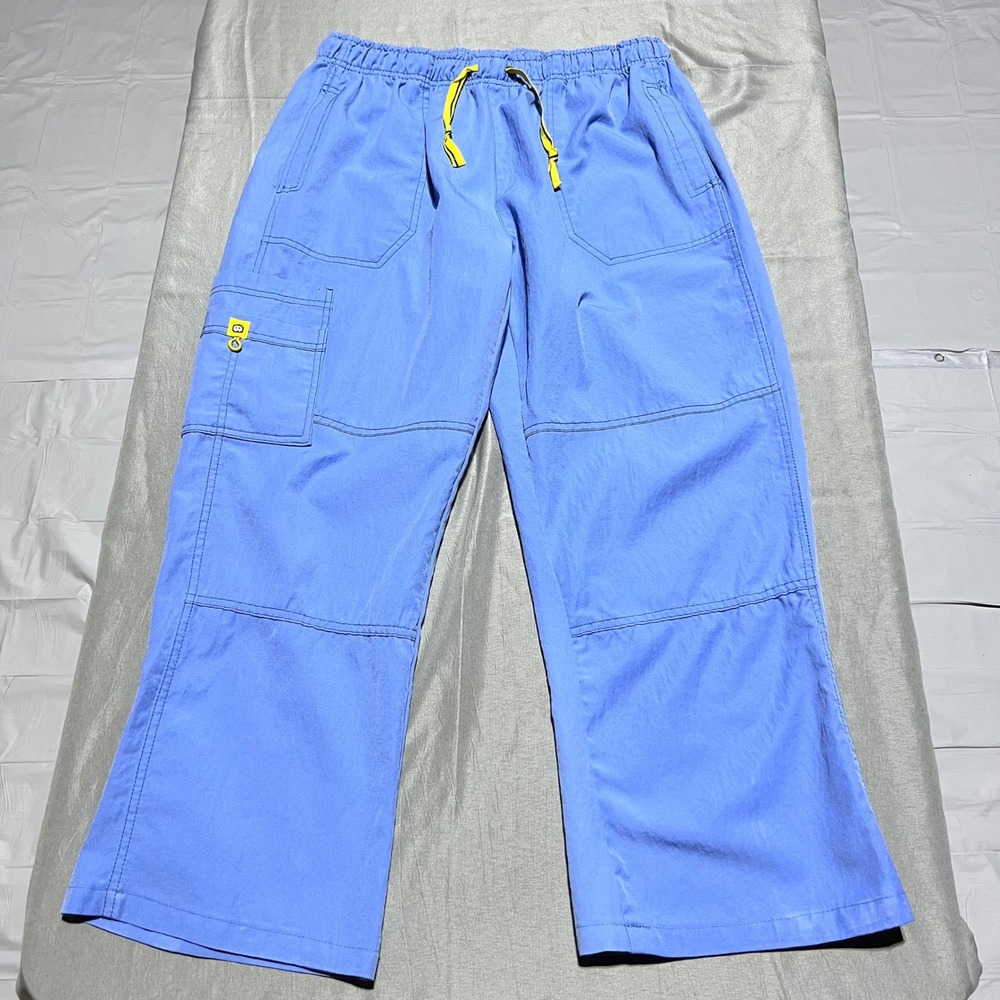 Spread Good Cheer Blue Cargo Scrub Pants XL Wide Leg Elastic Drawstring 32653